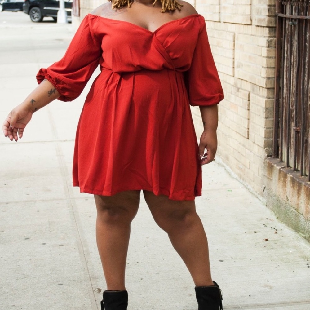 Off the shoulder red dress